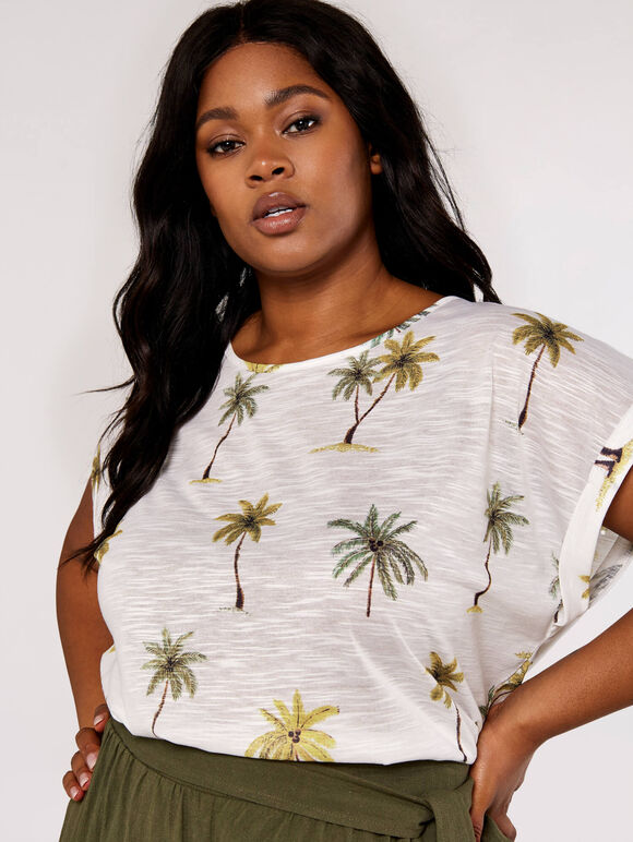 Curve Palm Scene Slub Tee, Mustard, large