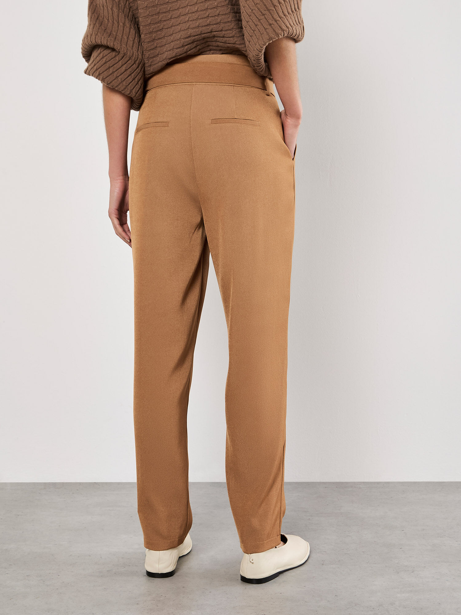 Paperbag Twill Straight Leg Trousers Apricot Clothing