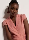 Linen Blend Shirt Mini Dress, Coral, large