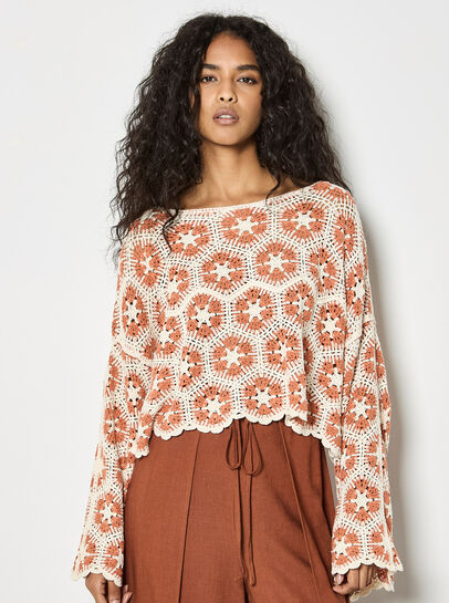 Crochet Hexagons Bell Sleeve Top