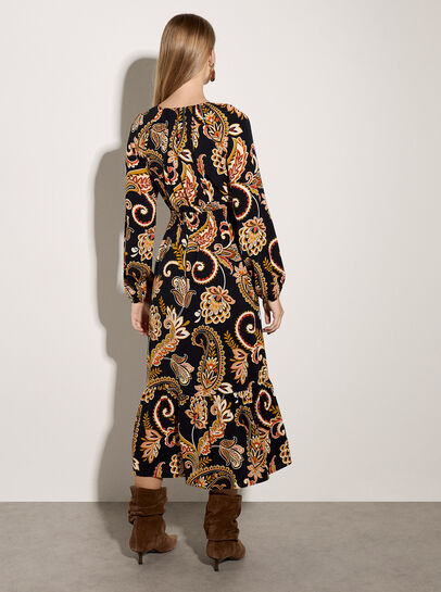 Crepe Folk Floral Midi Dress