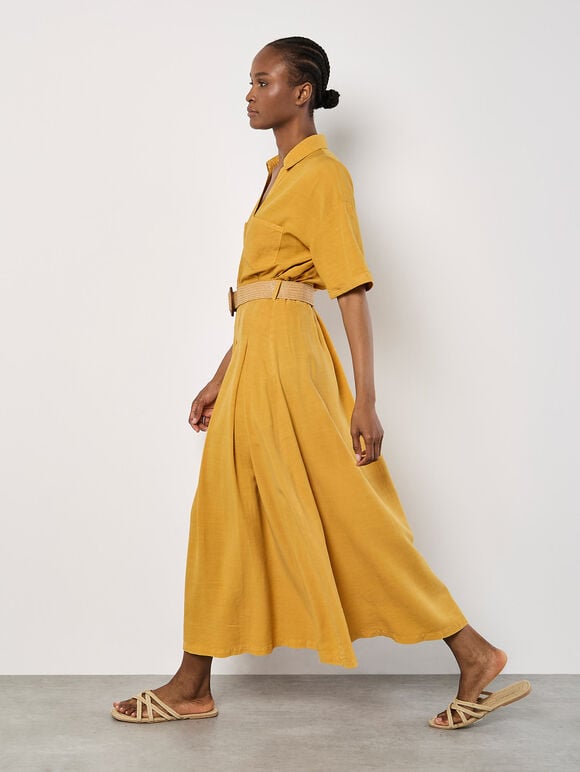 Boho Belted Midi Skirt, Mustard, large