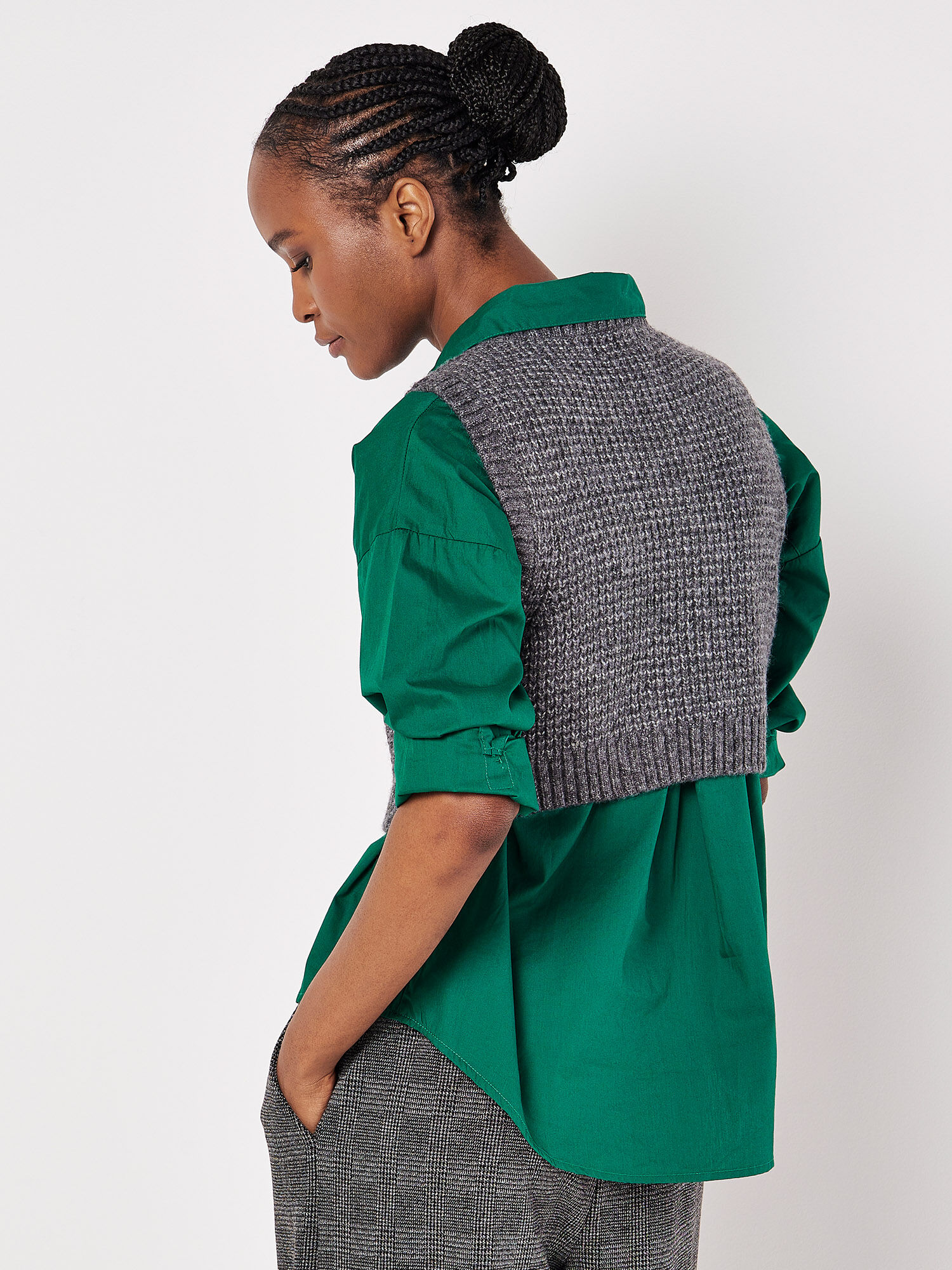 Cropped waffle knit sweater deals