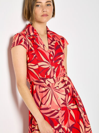Tropical Leaf Shirt Mini Dress