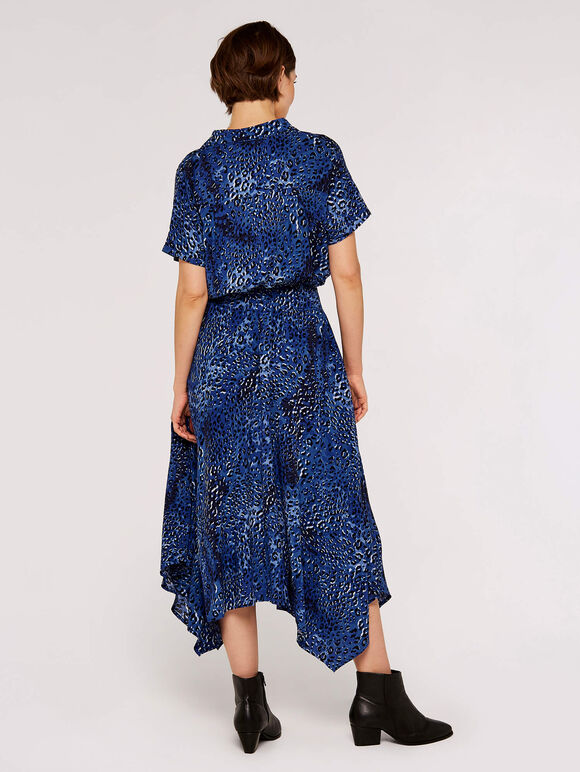 Leopard Print Shirt Midi Dress, Blue, large
