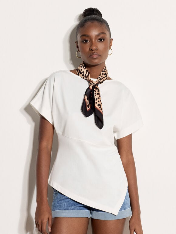 Asymmetric Hem Jersey T-Shirt, White, large