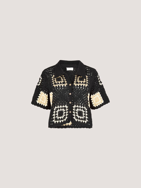 Crochet Squares Top, Black, large