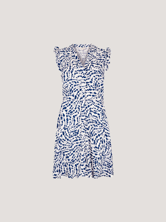 Abstract Spot Ruffle Mini Dress, Blue, large