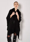 Faux Fur Collar Poncho, Black, large