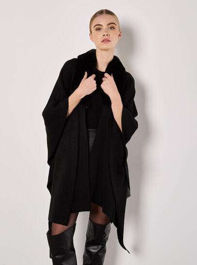 Faux Fur Collar Poncho