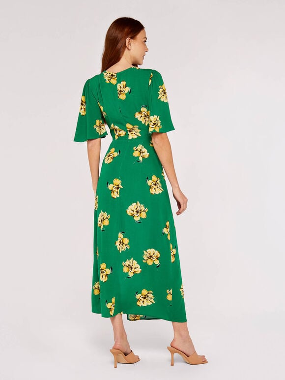 Floral Side Slit Dress, Green, large