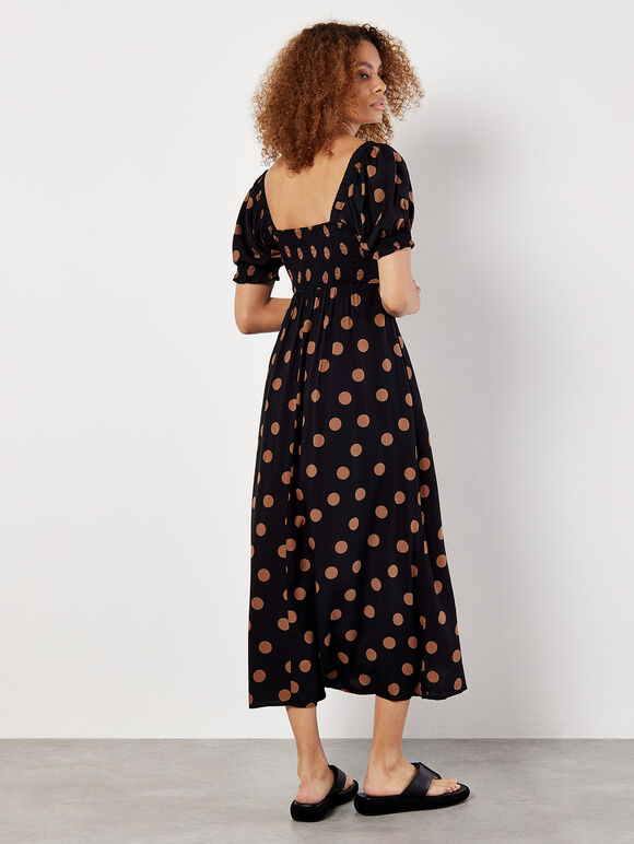 Polka Dot Bow Detail Midi Dress, Black, large