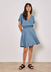 Denim Smocked Mini Dress, Blue, large