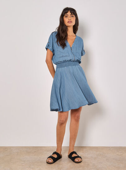 Denim Smocked Mini Dress