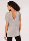 Metallic Plisse V-Back Top, Silver, large