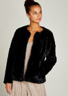 Faux Fur Short Crop Jacket, Black, large