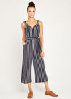 Striped Culotte Jumpsuit, Navy, large