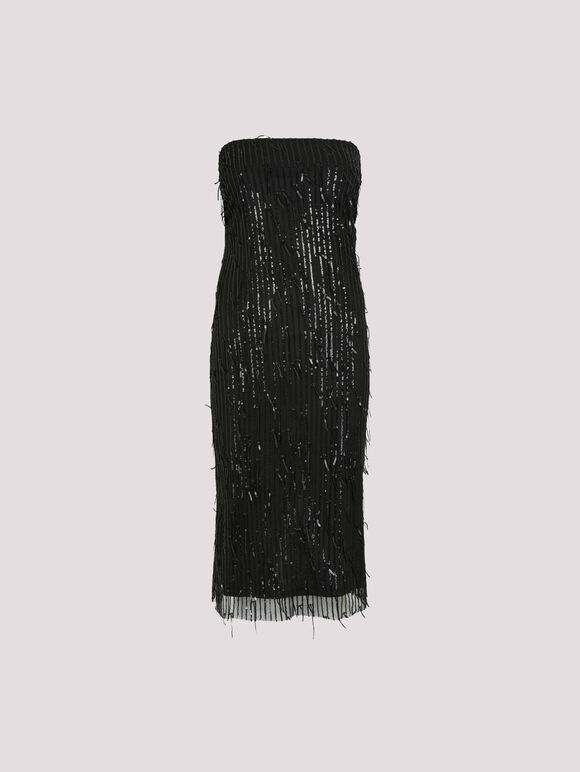 Sequin Fringe Bandeau Mini Dress, Black, large