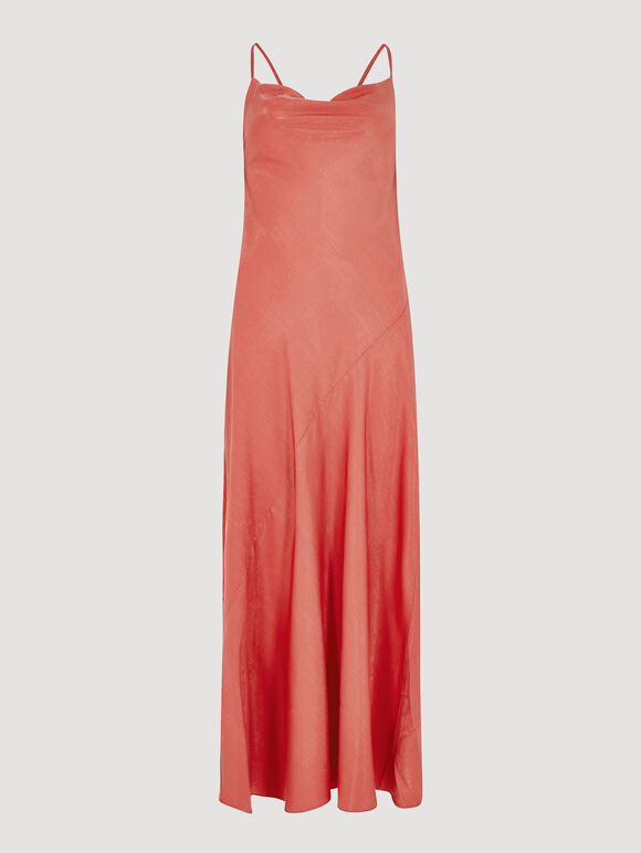 Backless Satin Maxi Dress, Red, large