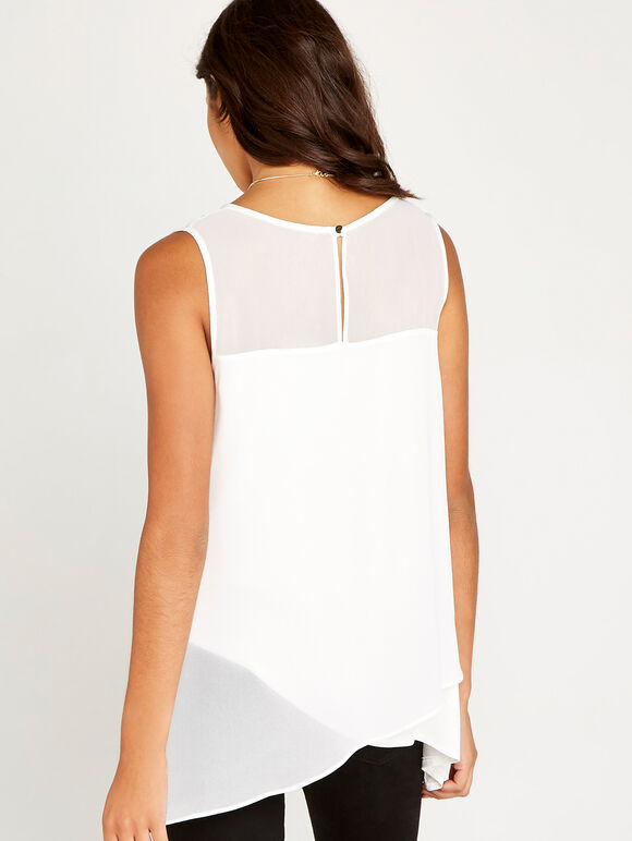 Cross Over Hem Sleeveless Top, Cream, large