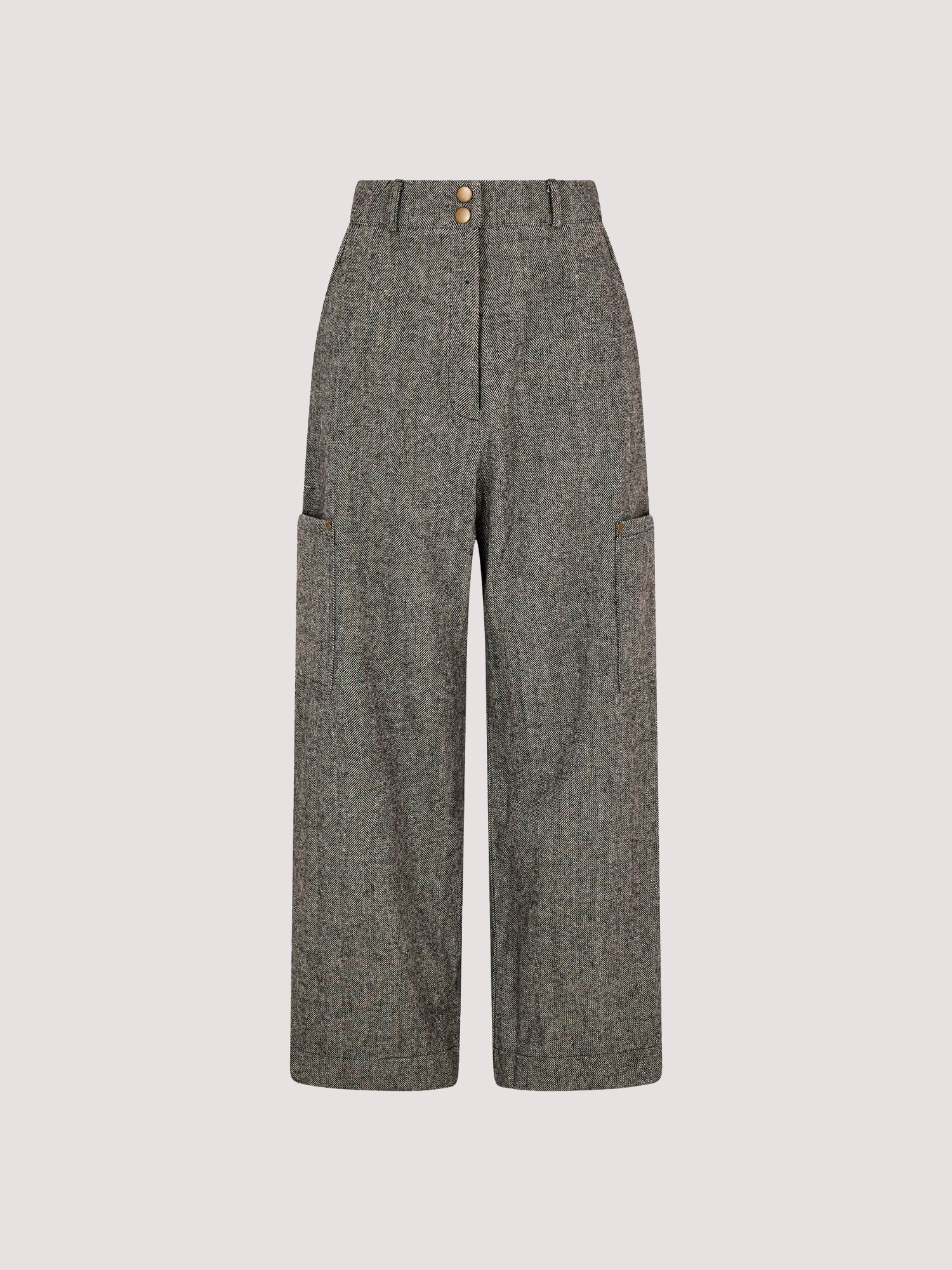 Herringbone Wide Leg Cargo Trousers Apricot Clothing