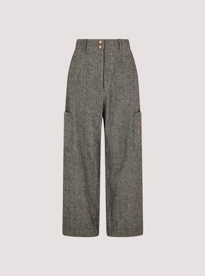 Herringbone Wide Leg Cargo Trousers