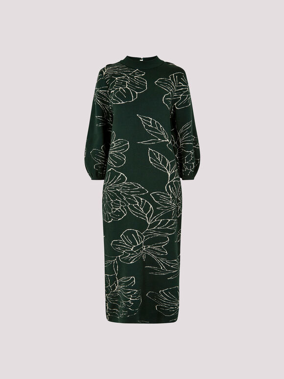 Floral Knitted Midi Dress, Green, large