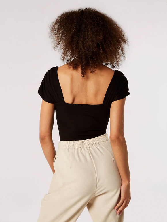 Ribbed Jersey Bodysuit, Black, large