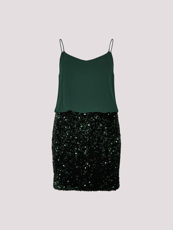 Chiffon Sequin Cami Mini Dress, Green, large
