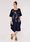Necklace Print Midi Dress, Navy, large
