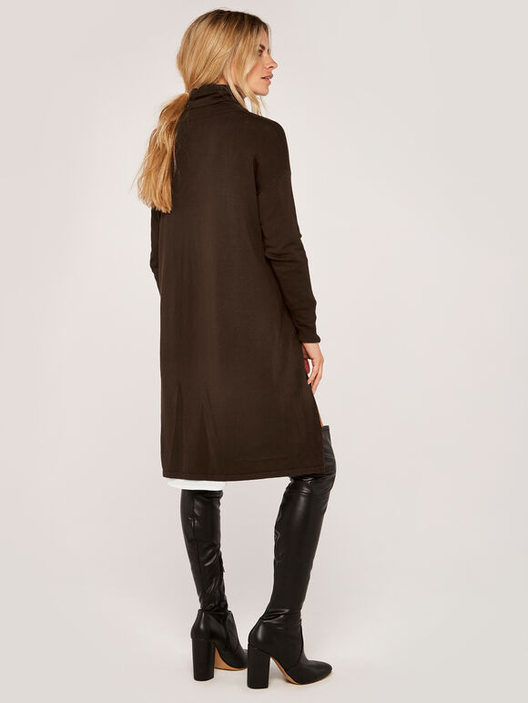 Rollneck High Low Tunic Jumper, Brown, large