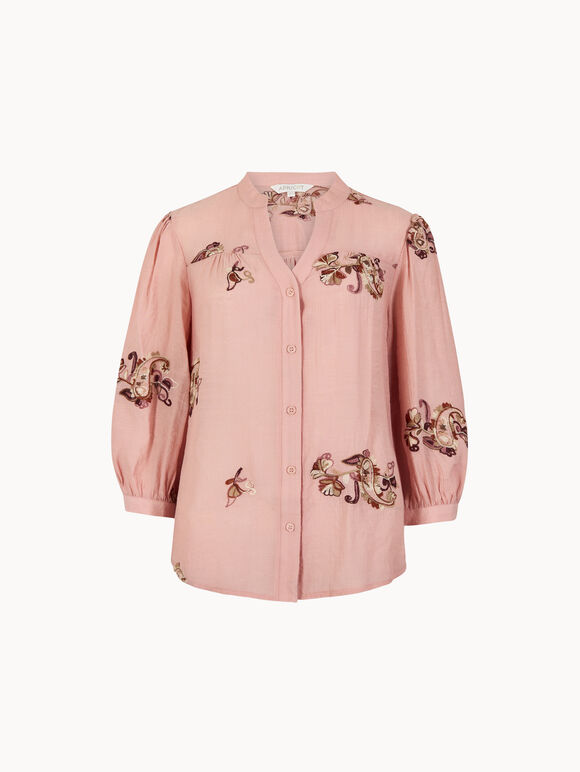 Floral Paisley Embroidered Blouse, Pink, large