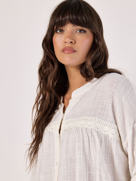 Lace Detail Cotton Blouse, Cream, large