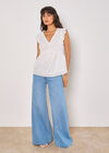 Cotton Broderie Ruffle Shoulder Top, White, large
