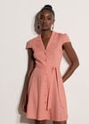 Linen Blend Shirt Mini Dress, Coral, large