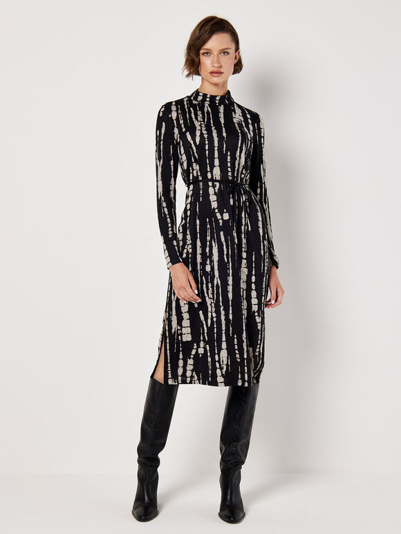 Tie Dye Soft Knit Midi Dress, Black, large