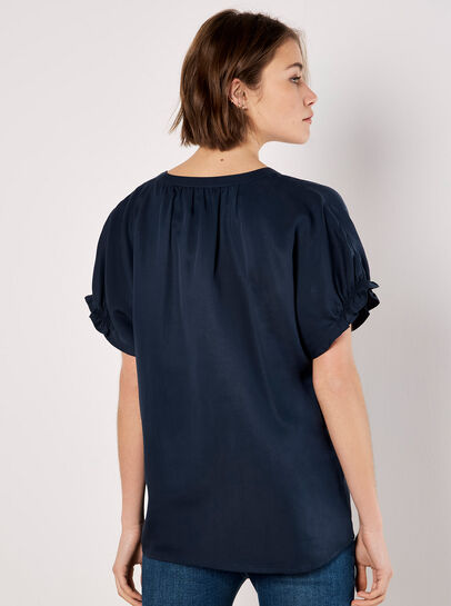 Ruffle Sleeve Woven T-Shirt