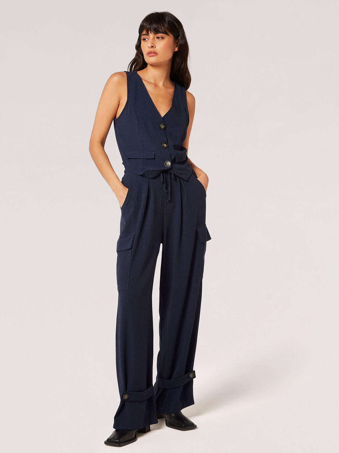 Image of Textured Pinstripe Cargo Trousers