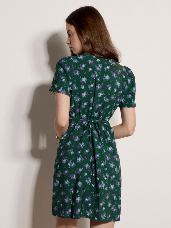 Vintage Floral Mini Tea Dress, Pine Green, large