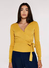 Rib Knit Wrap Top, Mustard, large