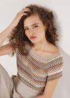 Hand-Crocheted Stripes Crop Top, Coral, large