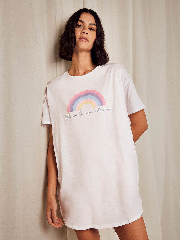 Rainbow Night Dress, White, large