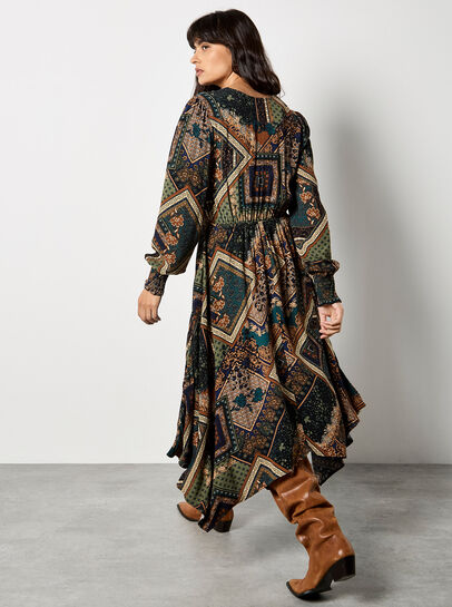 Patchwork Print Hanky Hem Midaxi Dress