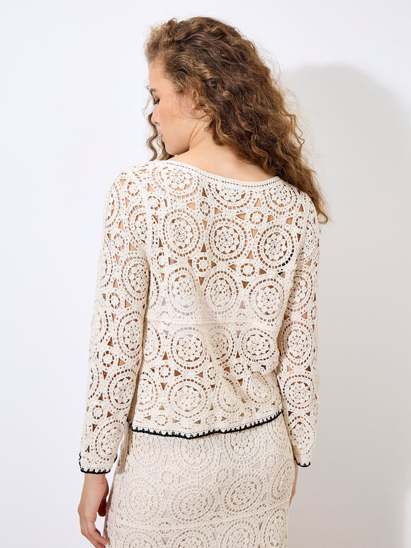 Crochet Circles Blanket Stitch Top, Stone, large