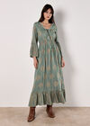 Metallic Paisley Boho Maxi Dress, Mint, large