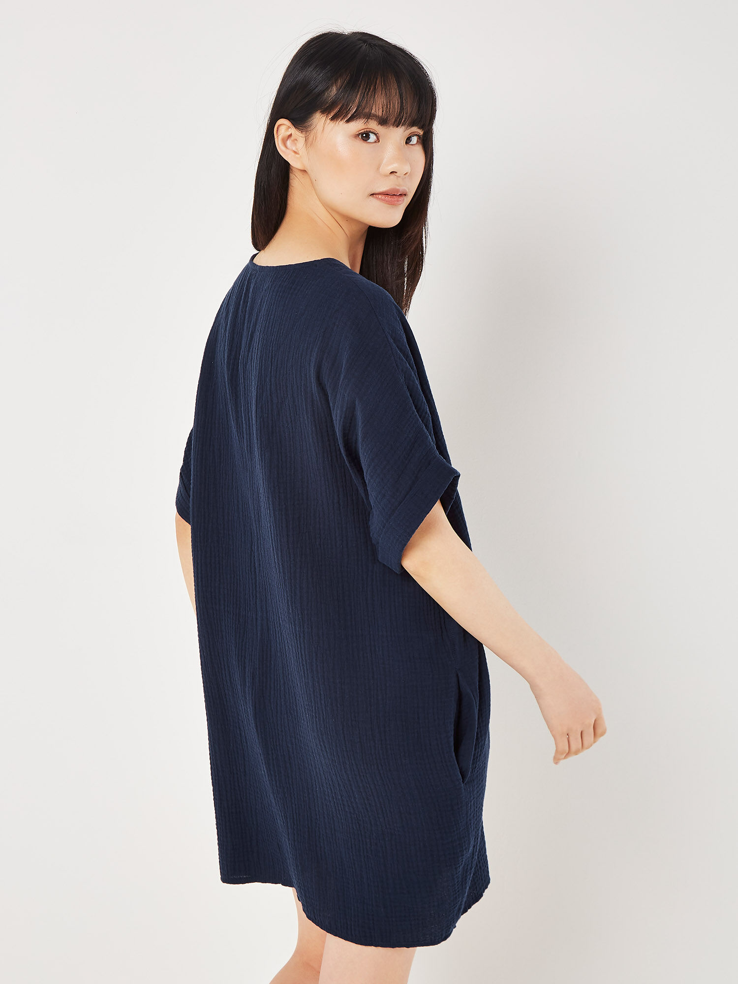 Textured Cotton Oversized T Shirt Dress Apricot Clothing