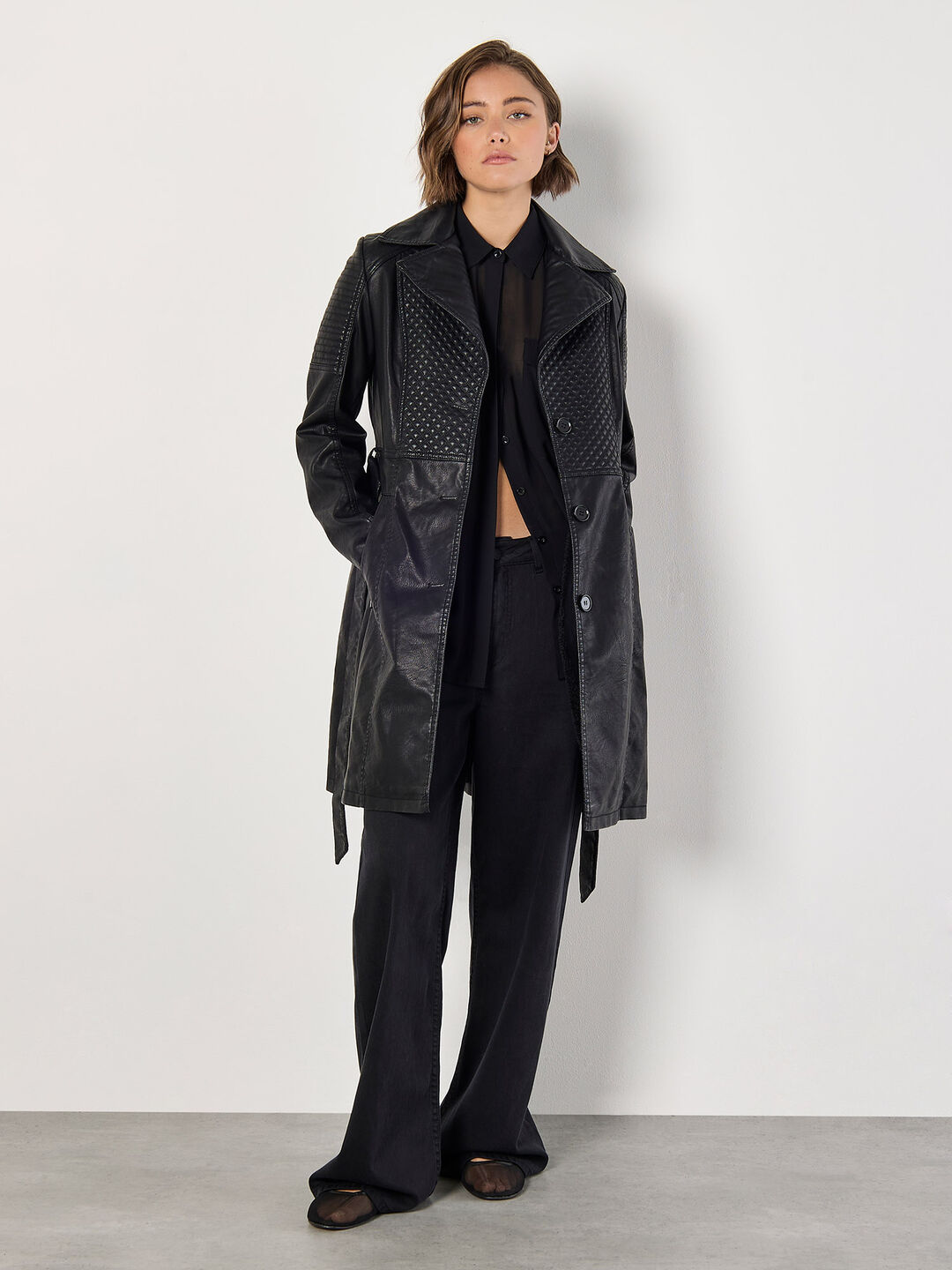 Image of Faux Leather Biker Trench Coat