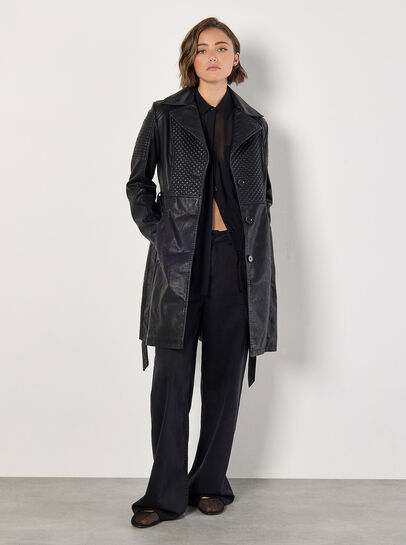 Faux Leather Biker Trench Coat