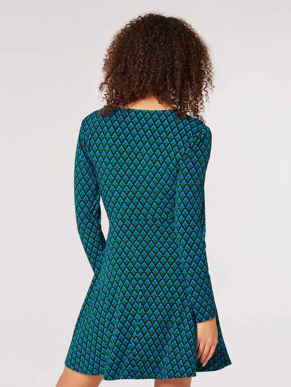 Geometric Diamond Wrap Mini Dress, Green, large