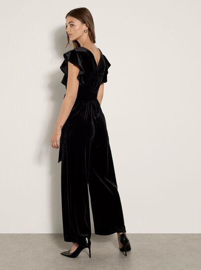 Wide Leg Velvet Ruffle Jumpsuit